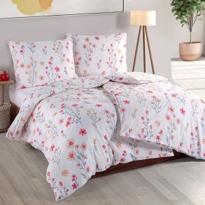 Povlečení TEZZA, květinový vzor, bílé, bavlna hladká, 140x200cm + 70x90cm 