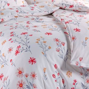 Povlečení TEZZA, květinový vzor, bílé, bavlna hladká, 140x200cm + 70x90cm 