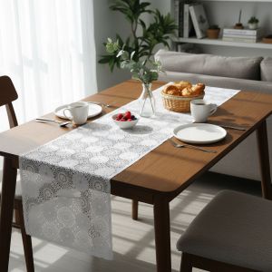 Ubrus PVC / BĚHOUN KW-0664U, štola, krajka mandaly, bílá, š.50cm (metráž)