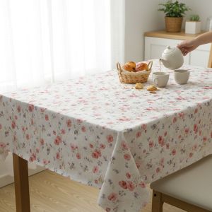 Ubrus PVC s textilním podkladem 1363-01, luční máky, světle červená, š.140cm (metráž)