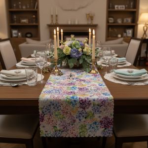 Ubrusovina / štola teflonová úprava, HORTENZIE, fialová š.38cm (metráž)