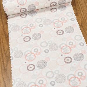 Ubrusovina / štola teflonová úprava, lososovo-béžové kruhy na smetanové, š.38cm (metráž)