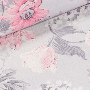 Ubrusovina / štola teflonová úprava, růžové květy na šedé, š.38cm (metráž)
