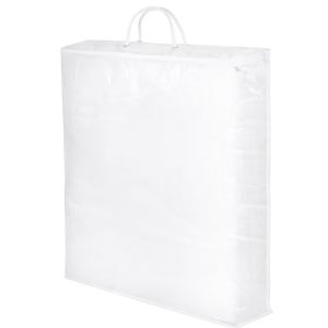 Úložný obal na lůžkoviny a deky 55×60×10 cm – taška se zipem a textilním uchem, průhledný, bílý lem