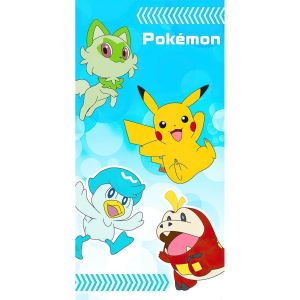 Dětská plážová osuška POKÉMON CHYŤ JE VŠECHNY, modrá, froté, 70x140cm