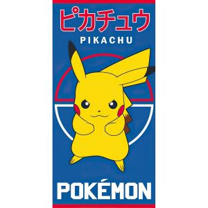 Dětská plážová osuška POKÉMON PIKACHU BLESKOVÝ ÚTOK, modrá, froté, 70x140cm