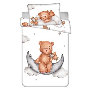 Dětské povlečení do postýlky MEDVÍDEK PLANE BABY, bílé, bavlna hladká, 100x135cm + 40x60cm
