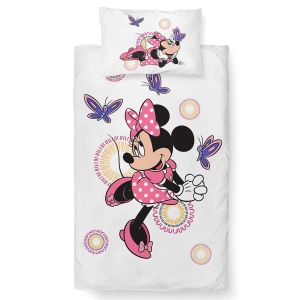 Dětské povlečení do postýlky MINNIE A MOTÝLCI, růžovo-bílá, bavlna hladká, 100x135cm + 40x60cm