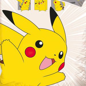 Dětské povlečení POKÉMON PIKACHU V AKCI, šedé, bavlna hladká, 140x200cm + 70x90cm 