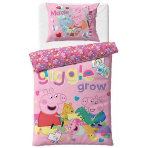 Dětské povlečení PRASÁTKO PEPINA (PEPPA) ČAS NA HRANÍ, růžové, bavlna hladká, 140x200cm + 70x90cm 