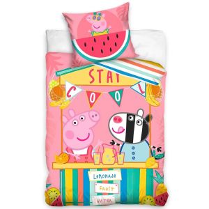Dětské povlečení PRASÁTKO PEPINA (PEPPA) LIMONÁDOVÝ STÁNEK, růžové, bavlna hladká, 140x200cm + 70x90cm 