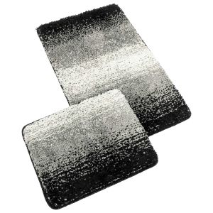 Koupelnová souprava s vlasem MICRO BANY SILVER ČERNÁ, 100x60cm (předložka) + 60x50cm (na WC)