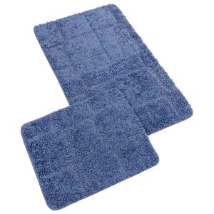 Koupelnová souprava s vlasem MICRO BANY SILVER MODRÁ, 100x60cm (předložka) + 60x50cm (na WC)