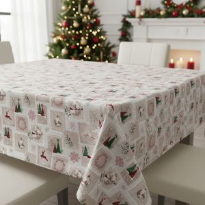 Ubrus PVC s textilním podkladem vánoční 6352-01, vánoční kouzlo na béžové, š.140cm (metráž)
