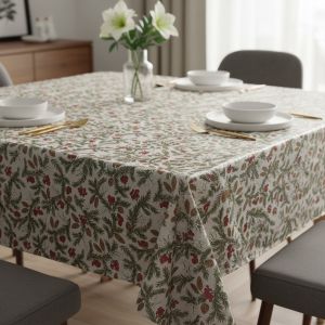 Ubrus PVC s textilním podkladem vánoční N5U/01 šišky s jehličím na šedé, š.140cm (metráž)