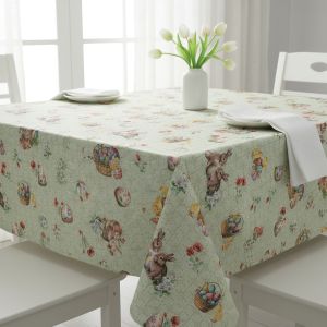 Ubrus PVC s textilním podkladem velikonoční 1747-02, velikonoční zajíčci na zelené, š.140cm (metráž)
