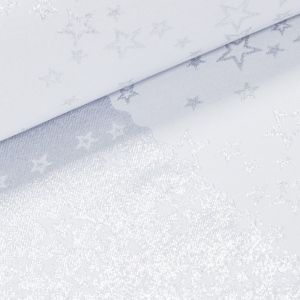 Ubrusovina vánoční / štola teflonová úprava, HVĚZDNÉ PŘÁNÍ, bílá / stříbrná, š.38cm (metráž)