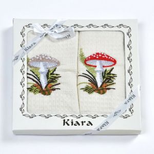 Utěrky KIARA 161 vaflové vyšívané, dárkové balení, muchomůrky na smetanové, 2 kusy 50x70cm