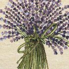 Dekorační polštářek / povláček RETRO KYTIČKA LEVANDULE, FIALOVÝ KOSTIČKOVANÝ LEM, 45x45cm