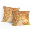 Polštářek / povláček ALFONS MUCHA SPRING, oranžový, 40x40cm, 40x40cm (více variant výplně)